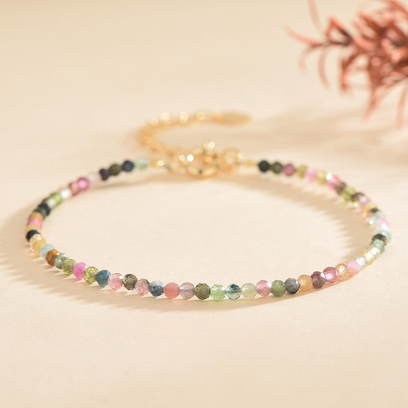 Natural Tourmaline Bracelet Ultra-Fine Faceted Bead Bracelet Crystal Bracelet Sweet Style Niche Original DIY Bracelet