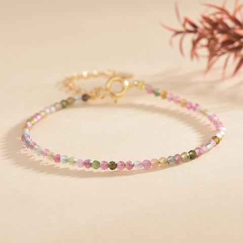 Natural Tourmaline Bracelet Ultra-Fine Faceted Bead Bracelet Crystal Bracelet Sweet Style Niche Original DIY Bracelet