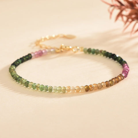 Natural Tourmaline Bracelet Ultra-Fine Faceted Bead Bracelet Crystal Bracelet Sweet Style Niche Original DIY Bracelet