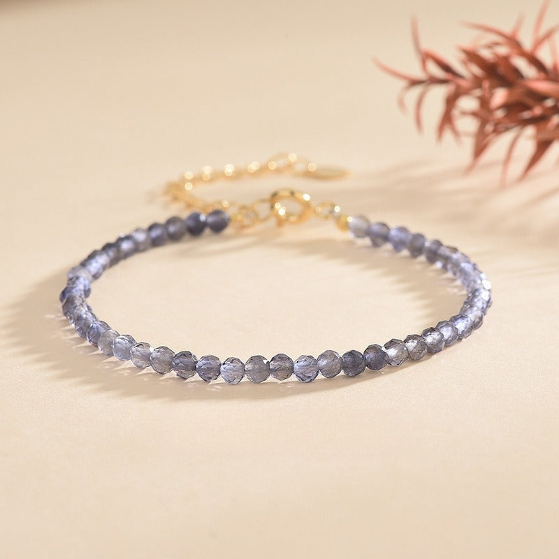 Natural Lolite Stone 3mm Bracelet Ultra-Fine Faceted Bead Bracelet Crystal Bracelet Sweet Style Niche Original DIY Bracelet