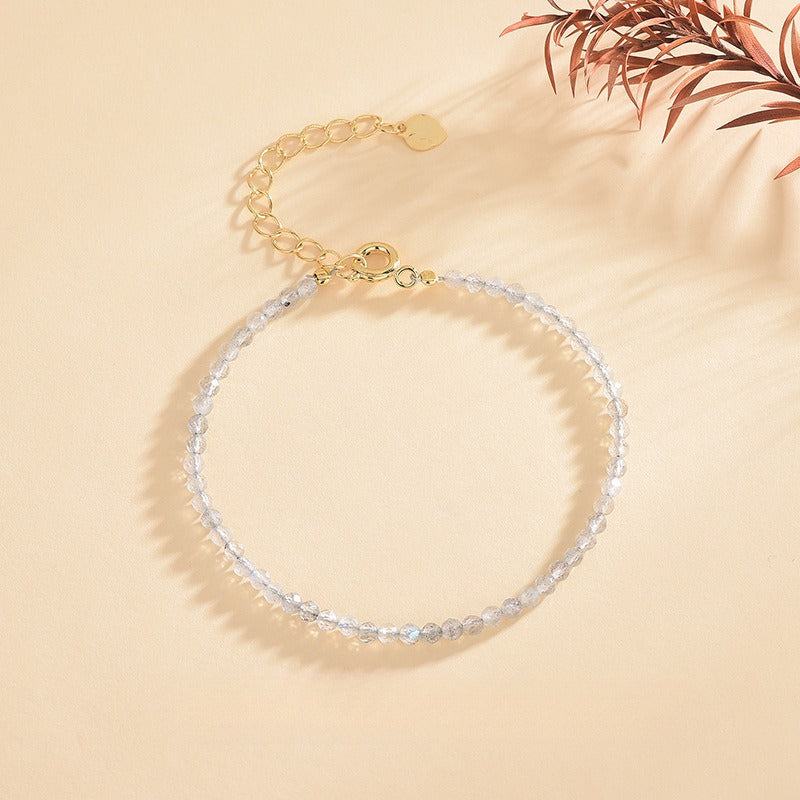 Natural  Gray MoonStone Stone 3mm Bracelet Ultra-Fine Faceted Bead Bracelet Crystal Bracelet Sweet Style Niche Original DIY Bracelet