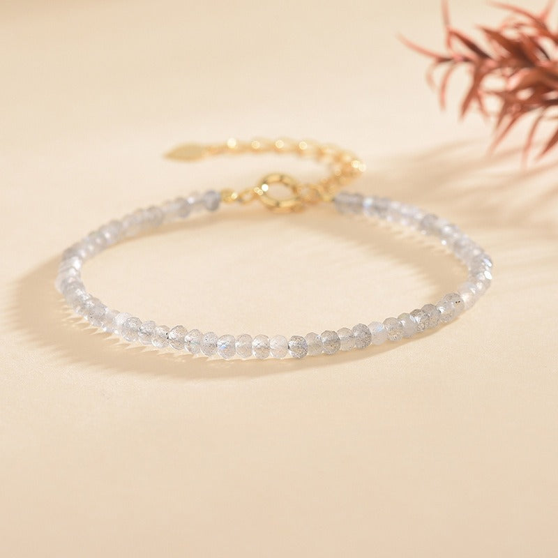 Natural  Gray MoonStone Stone 2.5mm Bracelet Ultra-Fine Faceted Bead Bracelet Crystal Bracelet Sweet Style Niche Original DIY Bracelet