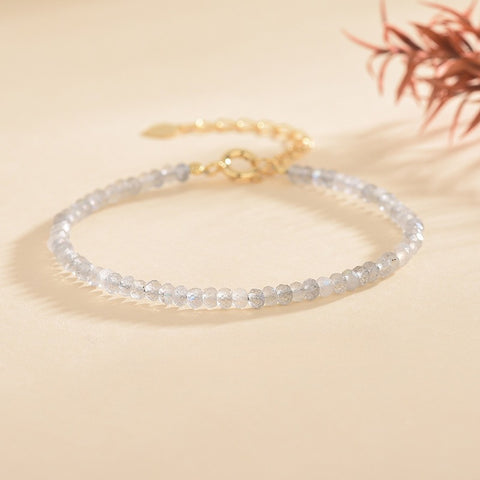 Natural  Gray MoonStone Stone 2.5mm Bracelet Ultra-Fine Faceted Bead Bracelet Crystal Bracelet Sweet Style Niche Original DIY Bracelet