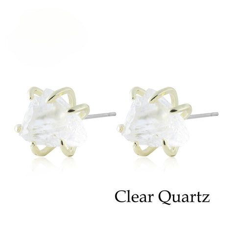 Six-Claw Raw Stone Earrings Vintage Natural Mineral Powder Crystal Jade Women's Earrings European and American Natural Stone Ear Jewelry