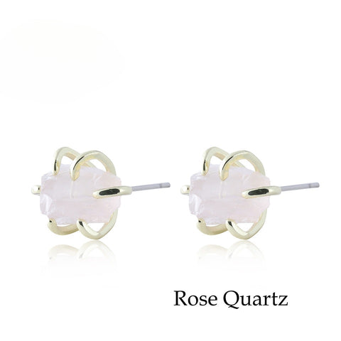 Six-Claw Raw Stone Earrings Vintage Natural Mineral Powder Crystal Jade Women's Earrings European and American Natural Stone Ear Jewelry