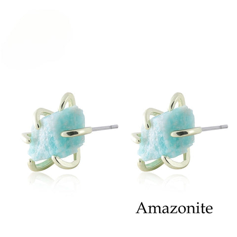 Six-Claw Raw Stone Earrings Vintage Natural Mineral Powder Crystal Jade Women's Earrings European and American Natural Stone Ear Jewelry