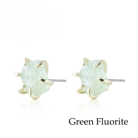 Six-Claw Raw Stone Earrings Vintage Natural Mineral Powder Crystal Jade Women's Earrings European and American Natural Stone Ear Jewelry