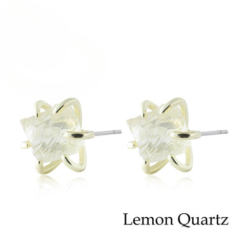 Six-Claw Raw Stone Earrings Vintage Natural Mineral Powder Crystal Jade Women's Earrings European and American Natural Stone Ear Jewelry