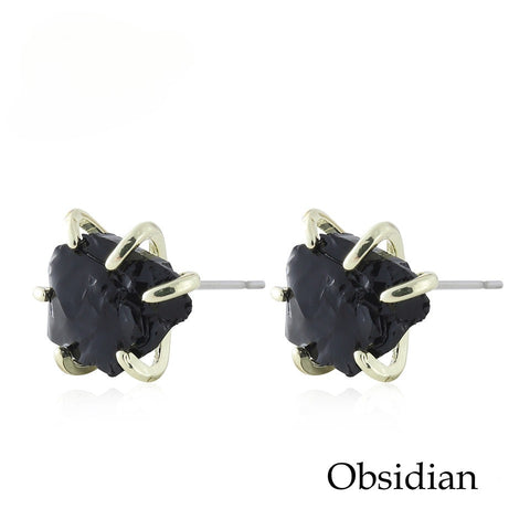Six-Claw Raw Stone Earrings Vintage Natural Mineral Powder Crystal Jade Women's Earrings European and American Natural Stone Ear Jewelry