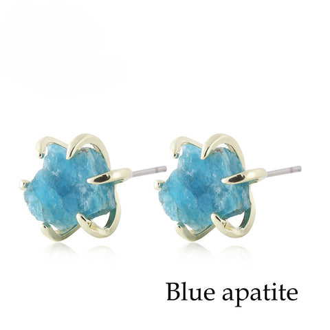 Six-Claw Raw Stone Earrings Vintage Natural Mineral Powder Crystal Jade Women's Earrings European and American Natural Stone Ear Jewelry