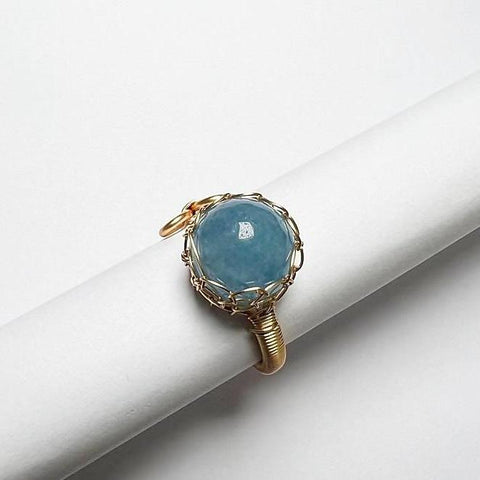 Hot - selling Natural Crystal Braided Large - bead Ring with Euro - American Design