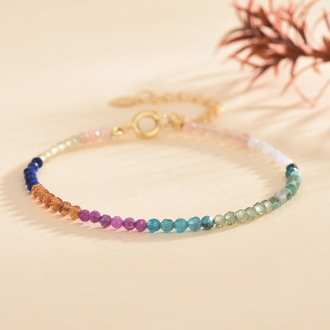 Natural Multi-Gem Crystal Bracelet Ultra-Fine Faceted Bead Bracelet Crystal Bracelet Sweet Style Niche Original DIY Bracelet