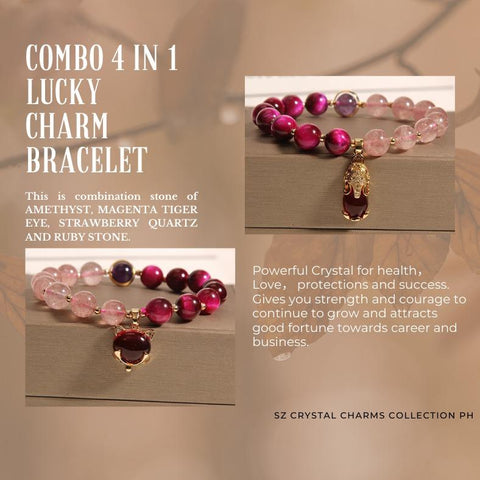 Natural Strawberry Quartz & Tiger's Eye Crystal Bracelet - In - style and Niche Creative Design with Pi Xiu Beads - Ideal Handmade Gift