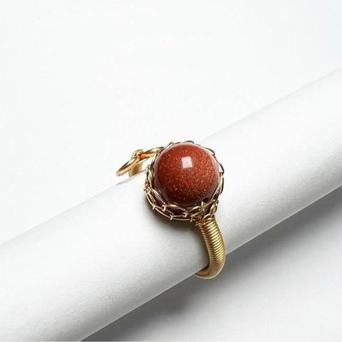 Hot - selling Natural Crystal Braided Large - bead Ring with Euro - American Design
