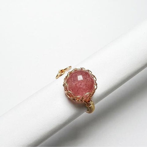 Hot - selling Natural Crystal Braided Large - bead Ring with Euro - American Design