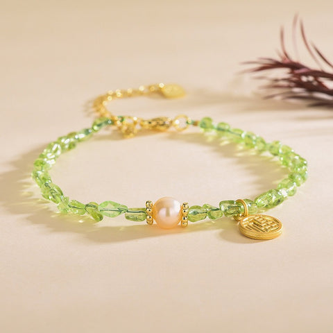 Natural Peridot Bracelet Ultra-Fine Faceted Bead Bracelet Crystal Bracelet Sweet Style Niche Original DIY Bracelet