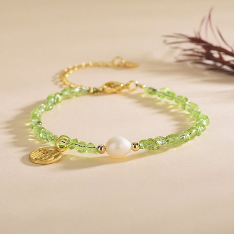 Natural Peridot Bracelet Ultra-Fine Faceted Bead Bracelet Crystal Bracelet Sweet Style Niche Original DIY Bracelet