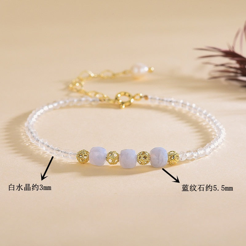 Natural Clear Quartz Sodalite 2.5mm Bracelet Ultra-Fine Faceted Bead Bracelet Crystal Bracelet Sweet Style Niche Original DIY Bracelet