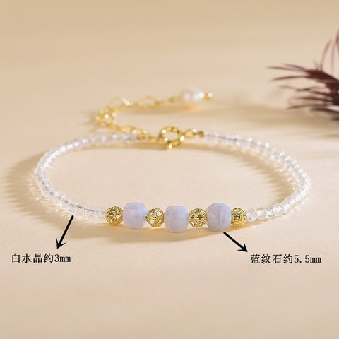 Natural Clear Quartz Sodalite 2.5mm Bracelet Ultra-Fine Faceted Bead Bracelet Crystal Bracelet Sweet Style Niche Original DIY Bracelet