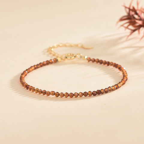 Natural Orange Garnet 2.5mm Bracelet Ultra-Fine Faceted Bead Bracelet Crystal Bracelet Sweet Style Niche Original DIY Bracelet
