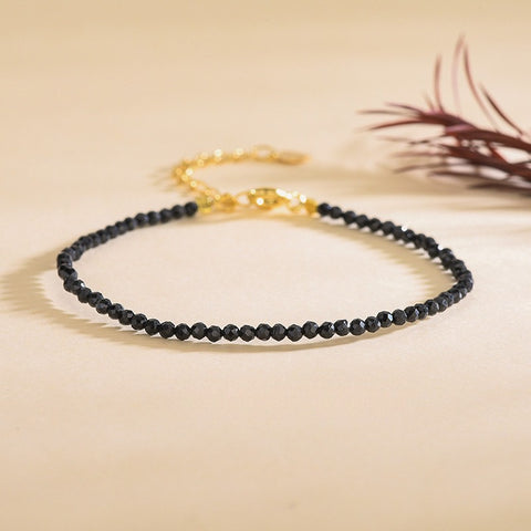 Natural Black Spindle Stone Bracelet Ultra-Fine Faceted Bead Bracelet Crystal Bracelet Sweet Style Niche Original DIY Bracelet