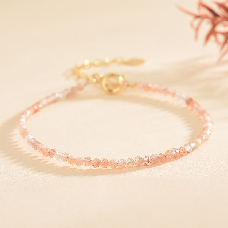 Natural Gold Strawberry Stone 2.5mm Bracelet Ultra-Fine Faceted Bead Bracelet Crystal Bracelet Sweet Style Niche Original DIY Bracelet
