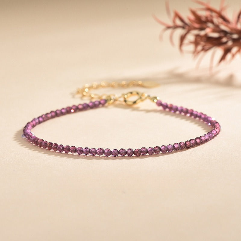 Natural Purple Tooth Black Garnet 2.5mm Bracelet Ultra-Fine Faceted Bead Bracelet Crystal Bracelet Sweet Style Niche Original DIY Bracelet