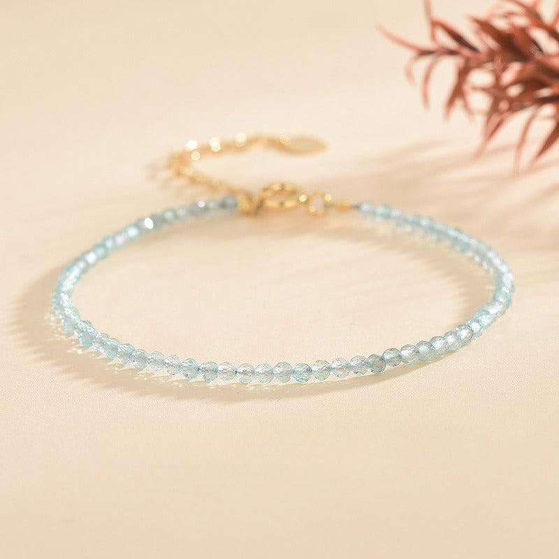 Natural Blue Apatite 2.5mm Bracelet Ultra-Fine Faceted Bead Bracelet Crystal Bracelet Sweet Style Niche Original DIY Bracelet
