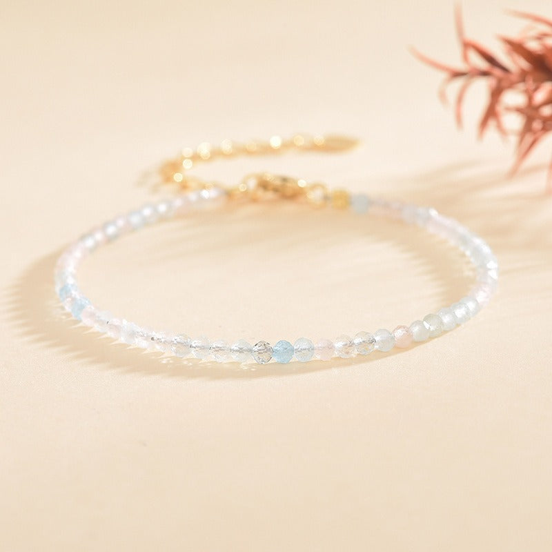 Natural Morganite 2.5mm Bracelet Ultra-Fine Faceted Bead Bracelet Crystal Bracelet Sweet Style Niche Original DIY Bracelet