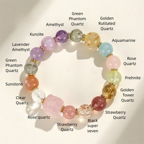 Nine-Tail Fox Duobao Bracelet – Natural Amethyst, Aquamarine & Crystal Beads Jewelry
