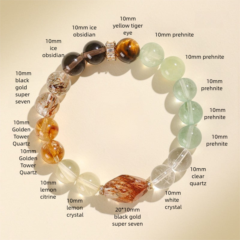 Natural Multi-Gemstone Bracelet – Black Gold Super Seven & Green Phantom Crystal Jewelry