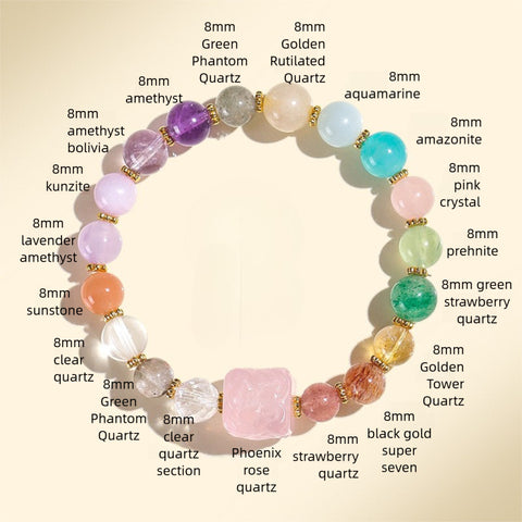Nine-Tail Fox Duobao Bracelet – Natural Amethyst, Aquamarine & Crystal Beads Jewelry
