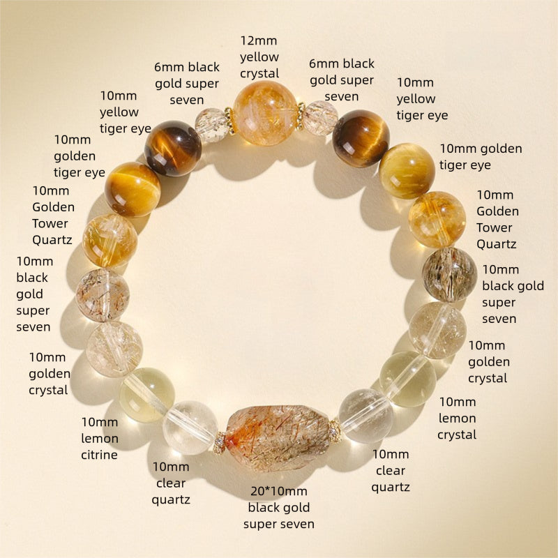 Natural Multi-Gemstone Bracelet – Black Gold Super Seven & Green Phantom Crystal Jewelry