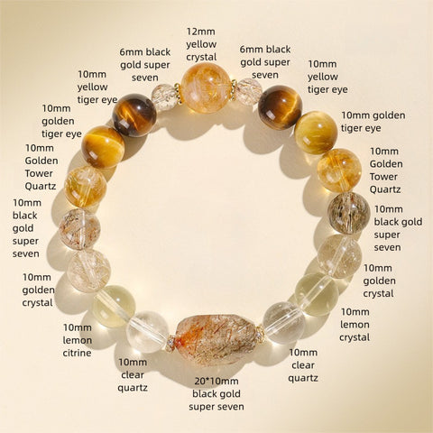 Natural Multi-Gemstone Bracelet – Black Gold Super Seven & Green Phantom Crystal Jewelry