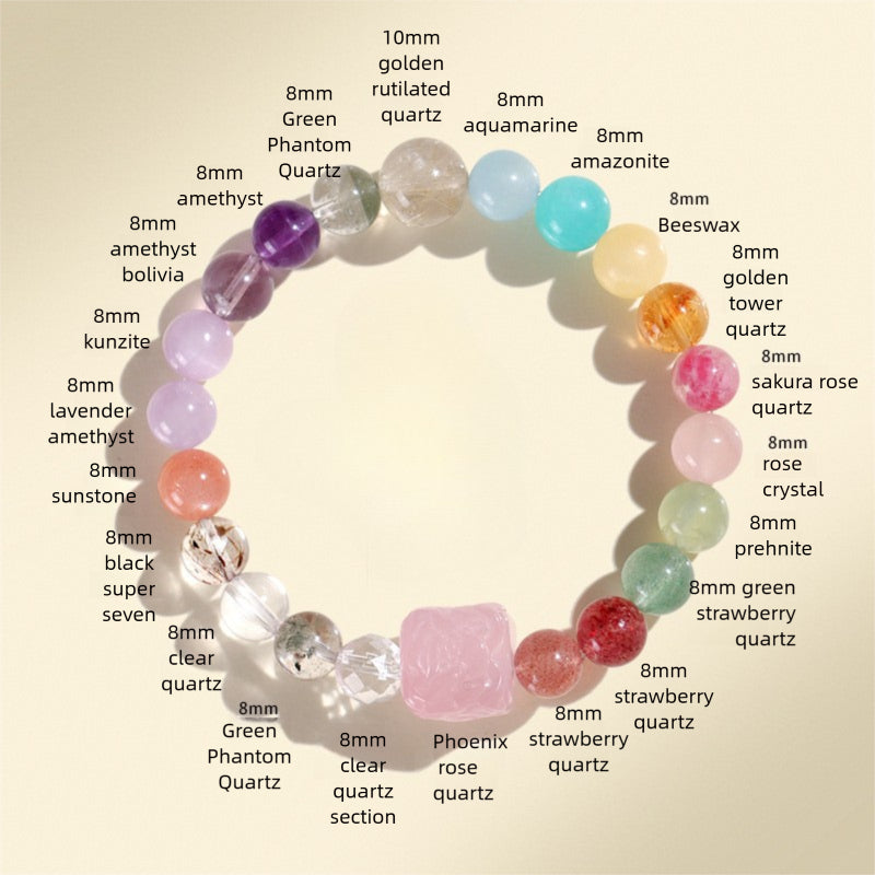 Nine-Tail Fox Duobao Bracelet – Natural Amethyst, Aquamarine & Crystal Beads Jewelry