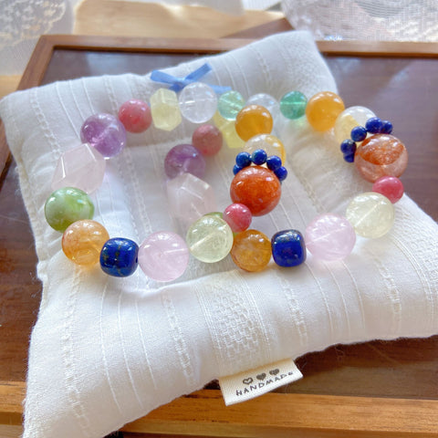 Multicolor Crystal Energy Bracelet – Red Flower, Citrine, Fluorite, Lapis Lazuli, Amethyst & Rose Quartz Healing Jewelry