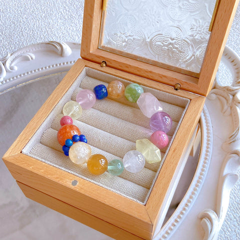 Multicolor Crystal Energy Bracelet – Red Flower, Citrine, Fluorite, Lapis Lazuli, Amethyst & Rose Quartz Healing Jewelry