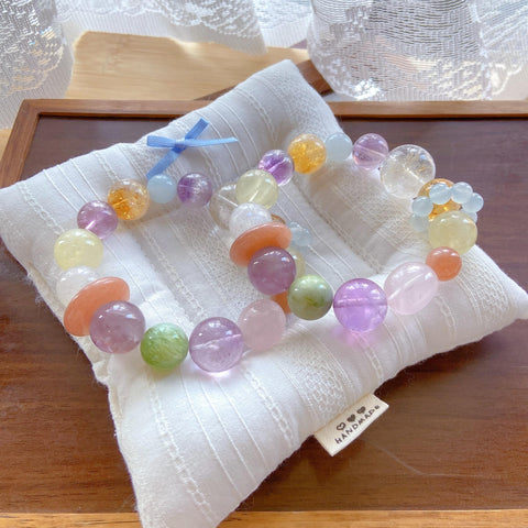 Large Bead Multicolor Crystal Bracelet – Amethyst, Citrine, Moonstone, Blue Chalcedony & White Acai Healing Jewelry