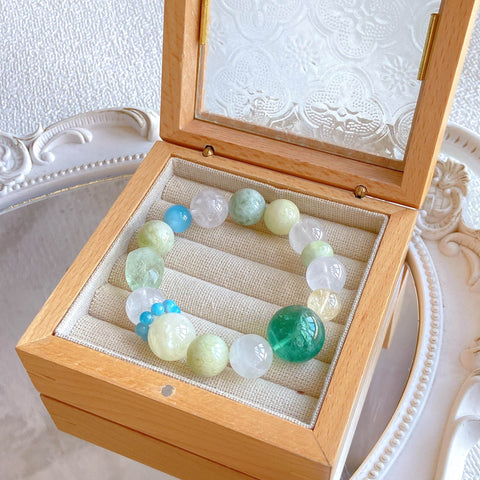 Green Fluorite & Aquamarine Crystal Bracelet – Citrine, White Phantom, Jade & Green Quartz Healing Jewelry