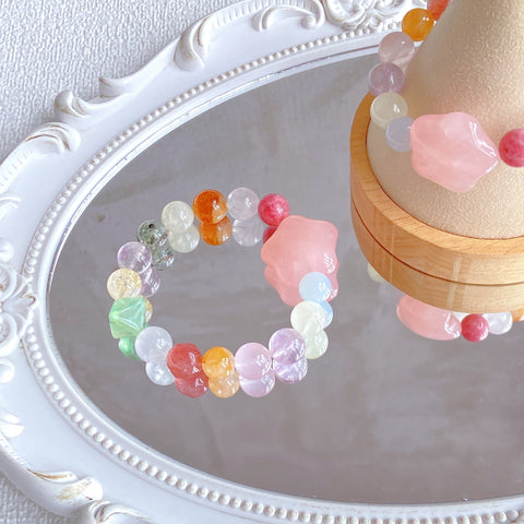 Lucky Star Crystal Bracelet – Oversized Rose Quartz Star 26mm with Citrine, Fluorite, Amethyst & Strawberry Quartz Healing Jewelry