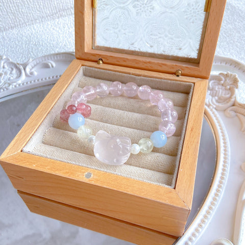 Rainbow Crystal Kitty Bracelet – Natural Rose Quartz, Amethyst, Fluorite, Citrine & Clear Quartz Healing Jewelry