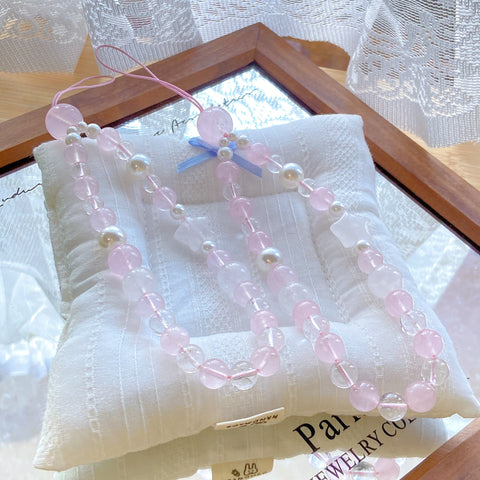 Pink Star Charm Pendant – White Phantom Star, Rose Quartz & Clear Quartz Beaded Accessory
