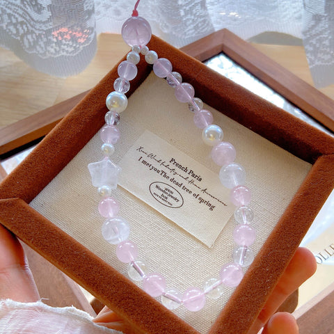 Pink Star Charm Pendant – White Phantom Star, Rose Quartz & Clear Quartz Beaded Accessory