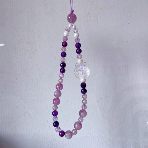 Amethyst Fox Pendant Charm – White Crystal Guardian Fox, Uruguayan & Bolivian Amethyst Beads Car Hanging