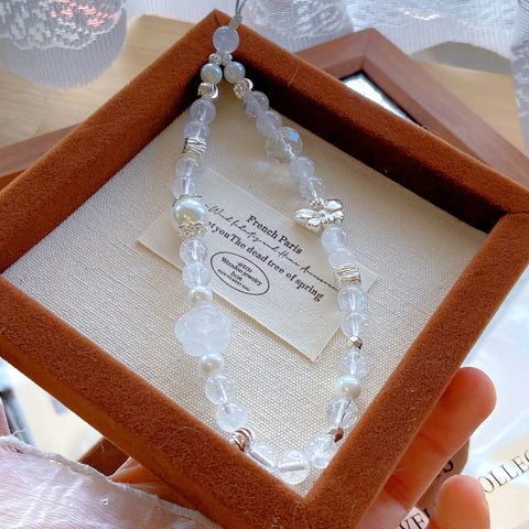 Clear Quartz Rose Pendant – Car Hanging Charm, 3D Carved Clear Quartz Rose Beads (7–8mm)