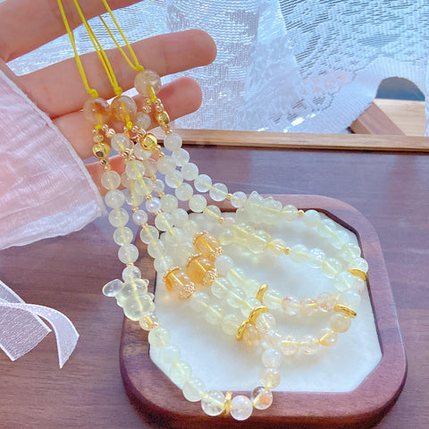 Citrine Bear Heart Charm – Lemon Quartz Balloon Bear Pendant, Yellow Tower Crystal Bead Car or Bag Hanging