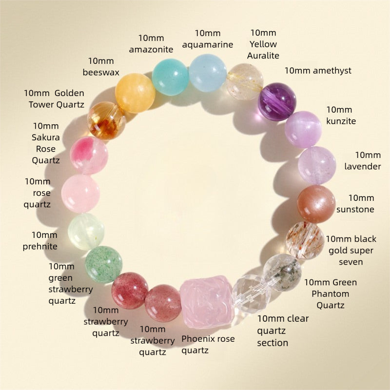 Nine-Tail Fox Duobao Bracelet – Natural Amethyst, Aquamarine & Crystal Beads Jewelry
