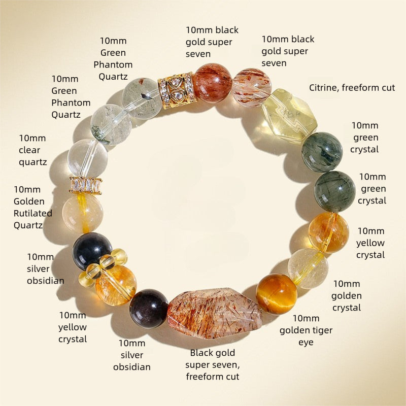 Natural Multi-Gemstone Bracelet – Black Gold Super Seven & Green Phantom Crystal Jewelry