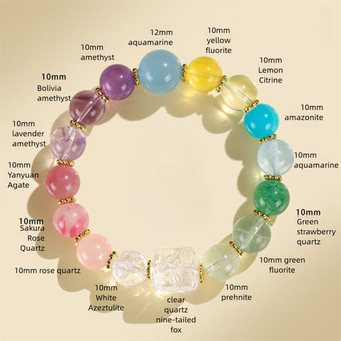 Nine-Tail Fox Duobao Bracelet – Natural Amethyst, Aquamarine & Crystal Beads Jewelry