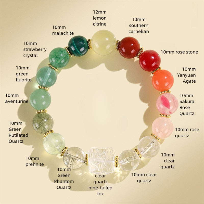 Nine-Tail Fox Duobao Bracelet – Natural Amethyst, Aquamarine & Crystal Beads Jewelry